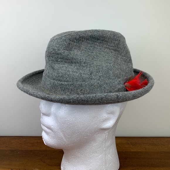 Vintage Dobbs Fifth Avenue New York Wool Gray Fedora Hat Mens Size 7 Feather - Picture 1 of 9